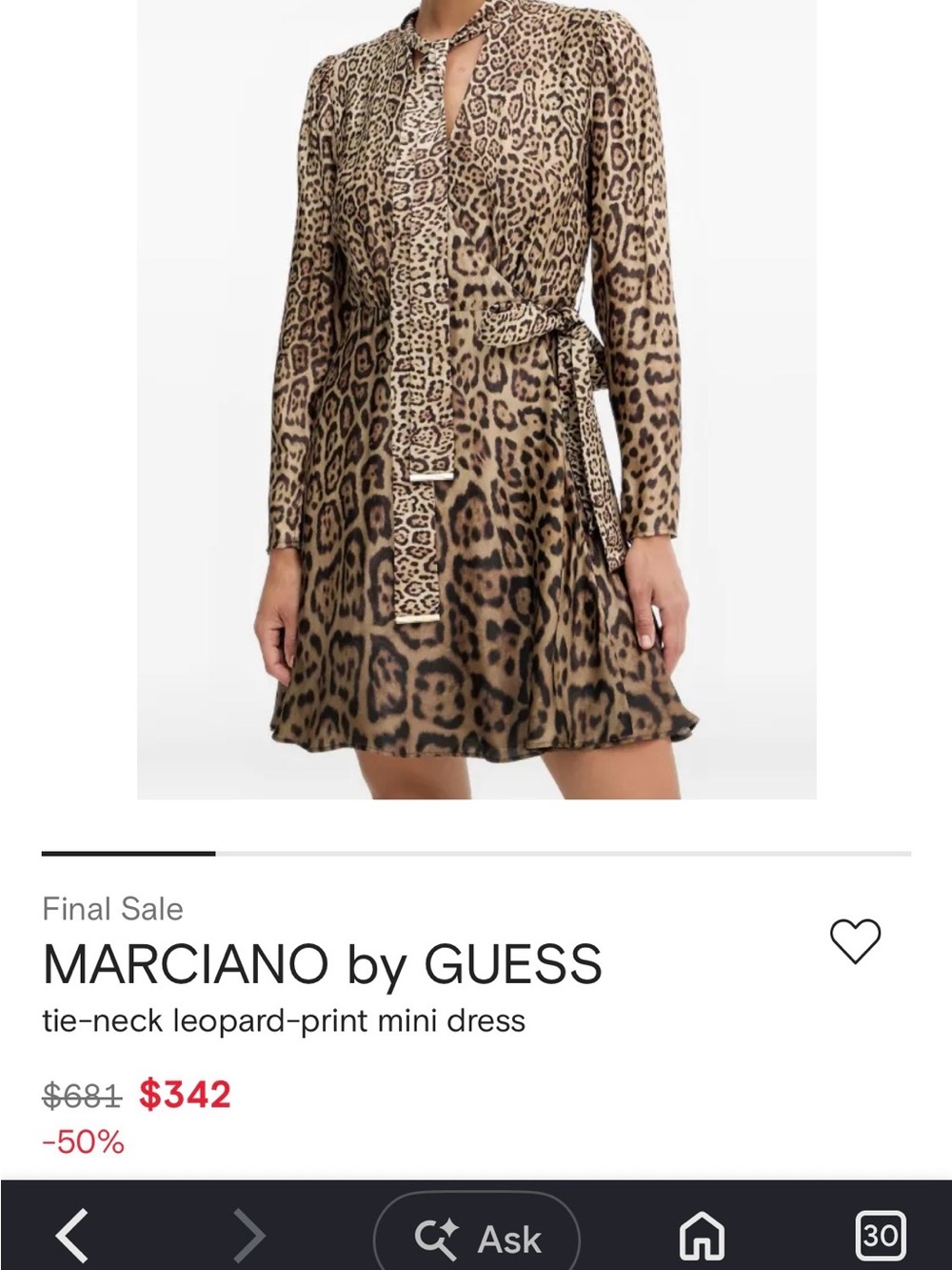 Guess by Marciano Leopard-Print Tie-Neck Mini Dress - Tan, Black